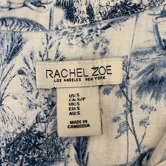 Rachel Zoe White and Blue Safari Linen Blend Midi Shirt Dress with Waist Tie - Picture 3 of 10